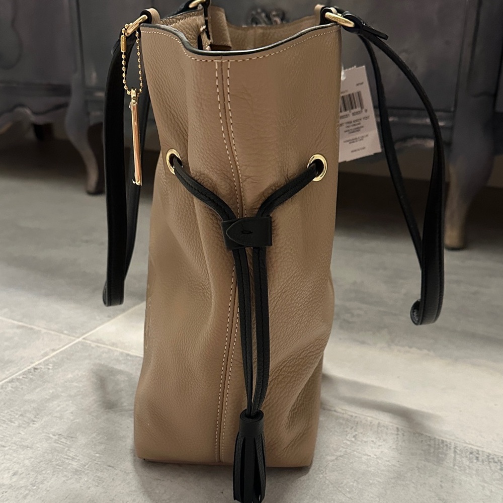 Coach Taupe Leather Purse with Black Accents - Picture 7 of 15